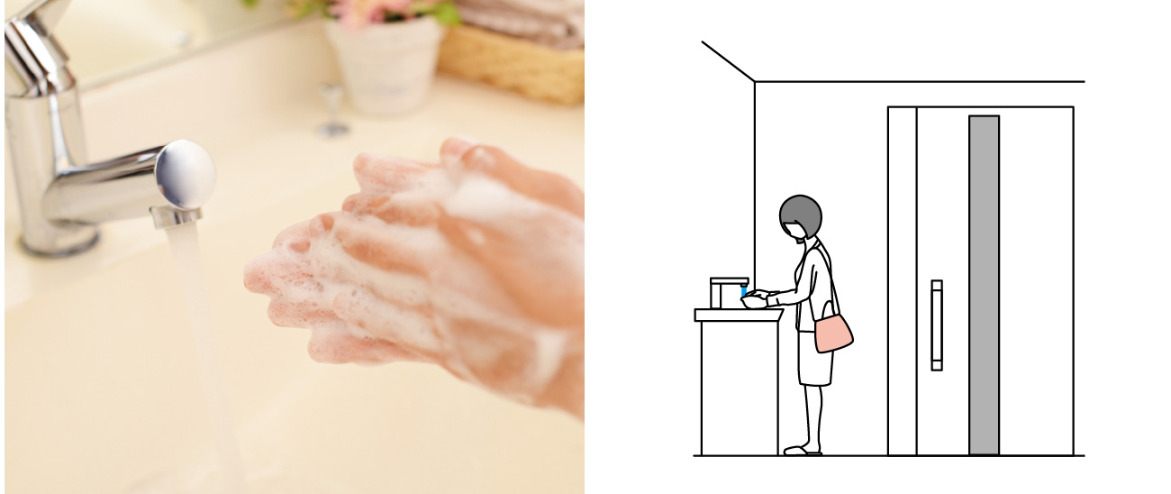 リビングに入る前に手指洗浄できる玄関の手洗い器